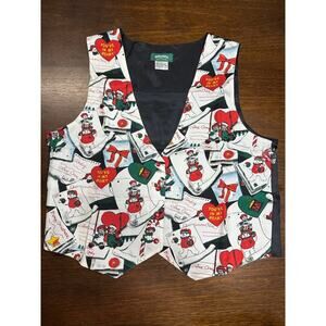 VTG Snowden & friends Raggedy Ann Andy Embroidered Silk Christmas Vest Large
